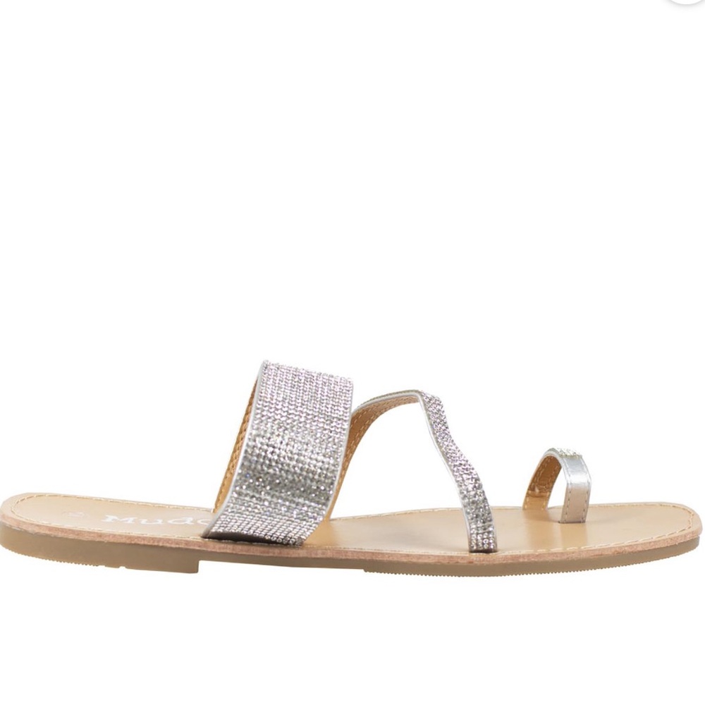 Mudd Silver Rhinestone Flat Slide Sandals w Toe Loop Size 8 NWT - Picture 6 of 11